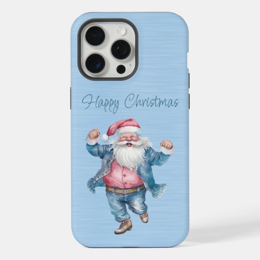 Schattige Roze en Blauw Santa In Jeans iPhone Hoesje (Achterkant)