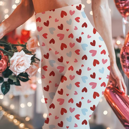 Schattige roze en blauw Valentijnsdag hartpatroon Leggings
