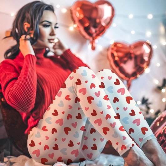 Schattige roze en blauw Valentijnsdag hartpatroon Leggings