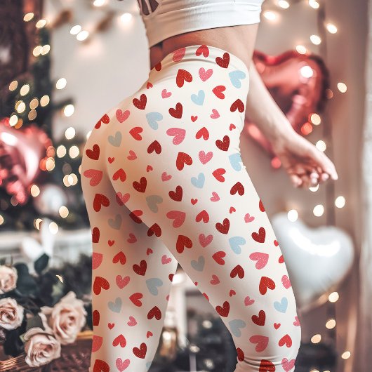 Schattige roze en blauw Valentijnsdag hartpatroon Leggings