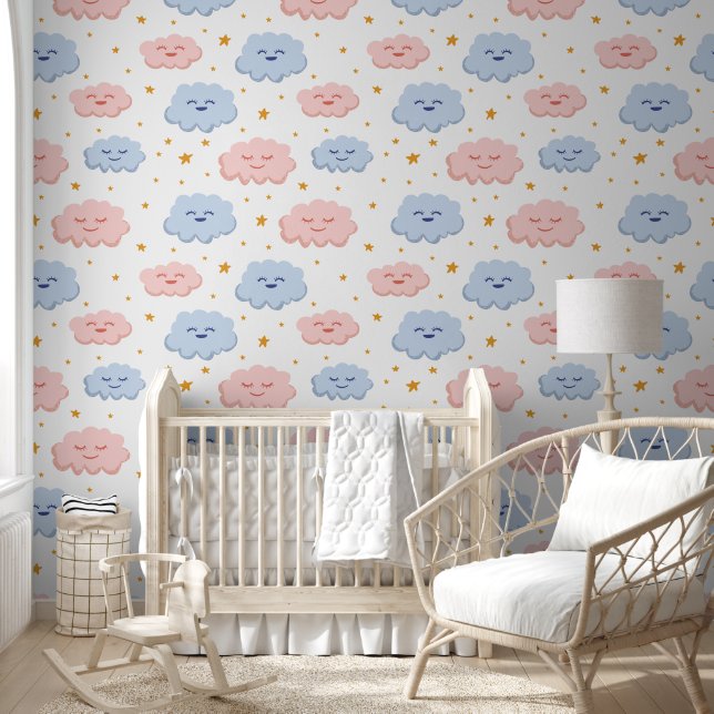 Schattige roze en blauwe baby cloud voor kinderen behang (Kinderen)