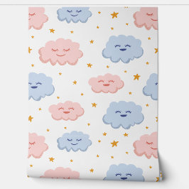 Schattige roze en blauwe baby cloud voor kinderen behang
