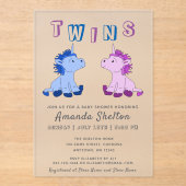 Schattige Roze en Blauwe Eenhoorn Twin Baby shower Acryl Uitnodigingen (Voorkant)