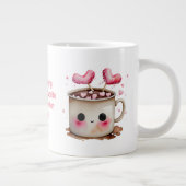 Schattige Roze en Cream Waterverf Hot Cacao Harten Grote Koffiekop (Rechts)