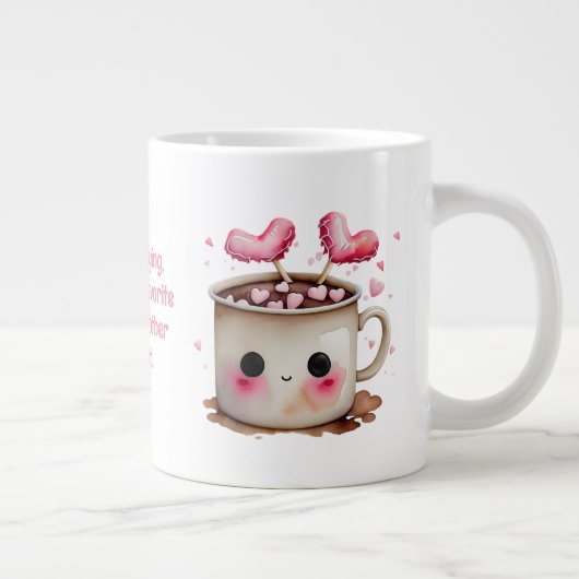 Schattige Roze en Cream Waterverf Hot Cacao Harten Grote Koffiekop (Rechts)