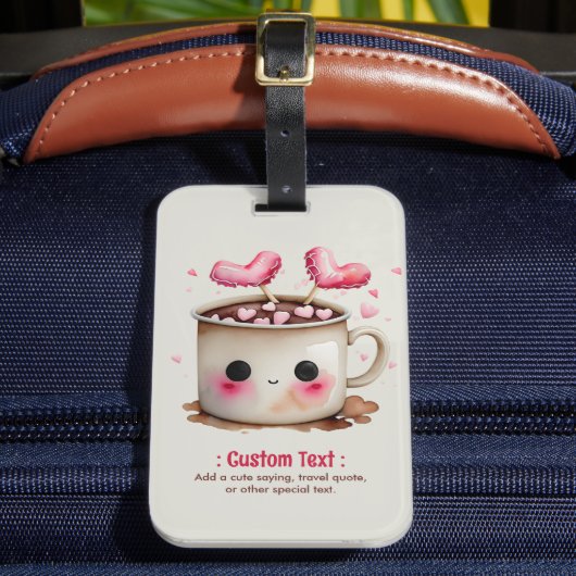 Schattige Roze en Cream Waterverf Hot Cacao Mok Bagagelabel (Voorkant Insitu 2)