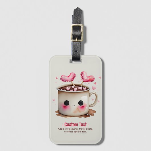 Schattige Roze en Cream Waterverf Hot Cacao Mok Bagagelabel (Voorkant (verticaal))