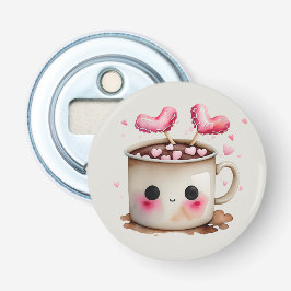 Schattige Roze en Cream Waterverf Hot Cacao Mok Button Flesopener