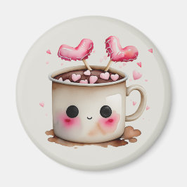 Schattige Roze en Cream Waterverf Hot Cacao Mok Magneet