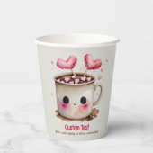 Schattige Roze en Cream Waterverf Hot Cacao Mok Papieren Bekers (Achterkant)