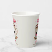 Schattige Roze en Cream Waterverf Hot Cacao Mok Papieren Bekers (Links)