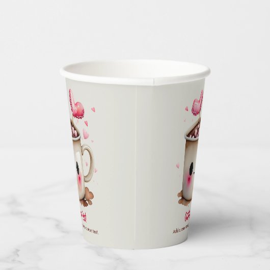Schattige Roze en Cream Waterverf Hot Cacao Mok Papieren Bekers (Rechts)