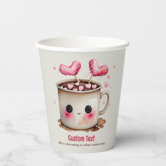 Schattige Roze en Cream Waterverf Hot Cacao Mok Papieren Bekers (Voorkant)