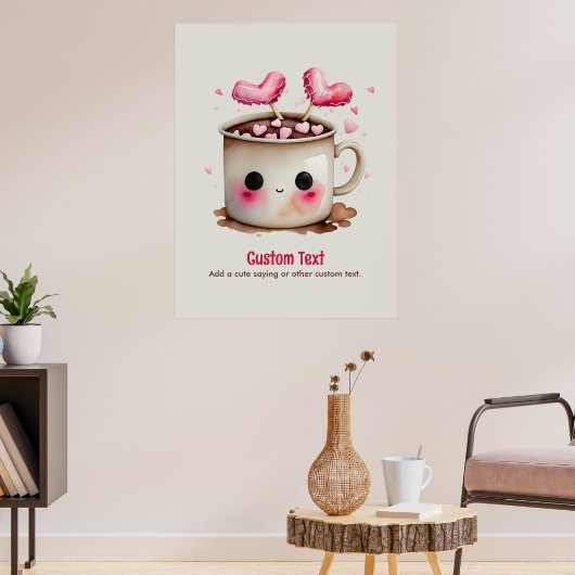 Schattige Roze en Cream Waterverf Hot Cacao Mok Poster (Woonkamer 3)
