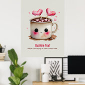 Schattige Roze en Cream Waterverf Hot Cacao Mok Poster (Thuiskantoor)