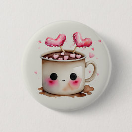 Schattige Roze en Cream Waterverf Hot Cacao Mok Ronde Button 5,7 Cm