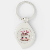 Schattige Roze en Cream Waterverf Hot Cacao Mok Sleutelhanger (Voorkant)