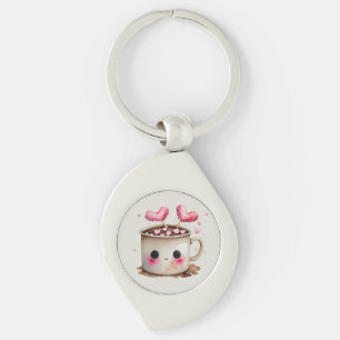Schattige Roze en Cream Waterverf Hot Cacao Mok Sleutelhanger