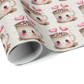 Schattige Roze en Cream Waterverf Hot Cacao Patter Cadeaupapier (Rol Hoek)