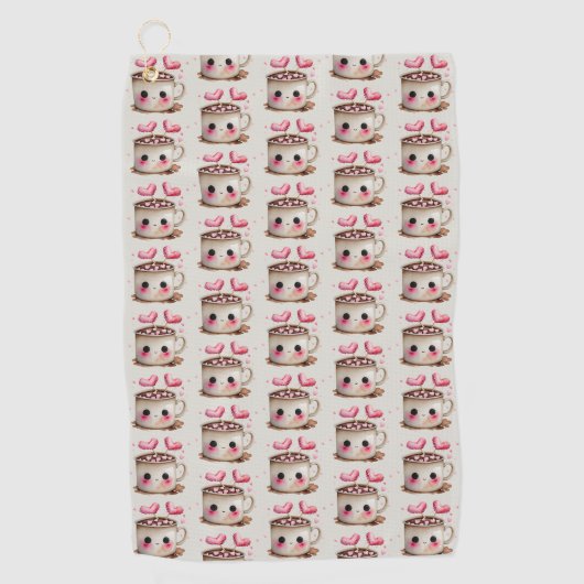 Schattige Roze en Cream Waterverf Hot Cacao Patter Golfhanddoek (Voorkant)