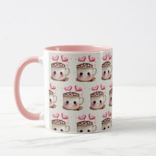 Schattige Roze en Cream Waterverf Hot Cacao Patter Mok (Links)