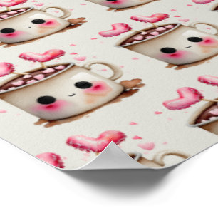 Schattige Roze en Cream Waterverf Hot Cacao Patter Poster