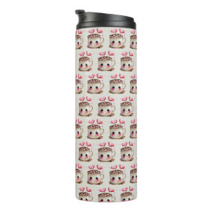 Schattige Roze en Cream Waterverf Hot Cacao Patter Thermosbeker