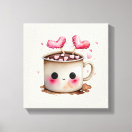Schattige Roze en Cream Waterverf Hot Chocolate Mo Canvas Afdruk