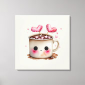 Schattige Roze en Cream Waterverf Hot Chocolate Mo Canvas Afdruk (Voorkant)