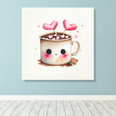 Schattige Roze en Cream Waterverf Hot Chocolate Mo Canvas Afdruk (Insitu (Houten vloer))
