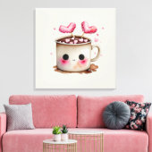 Schattige Roze en Cream Waterverf Hot Chocolate Mo Canvas Afdruk (Insitu (Woonkamer))