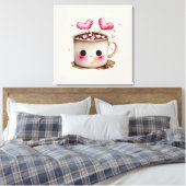 Schattige Roze en Cream Waterverf Hot Chocolate Mo Canvas Afdruk (Insitu (Slaapkamer))