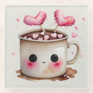Schattige Roze en Cream Waterverf Hot Chocolate Mo Glazen Onderzetter