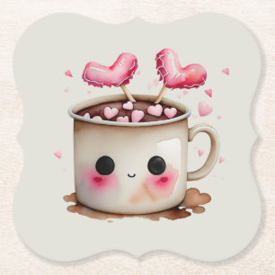 Schattige Roze en Cream Waterverf Hot Chocolate Mo Kartonnen Onderzetters