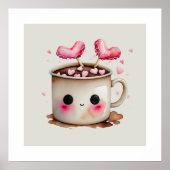 Schattige Roze en Cream Waterverf Hot Chocolate Mo Poster (Voorkant)