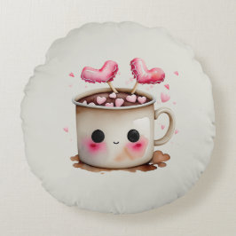 Schattige Roze en Cream Waterverf Hot Chocolate Mo Rond Kussen