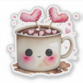 Schattige Roze en Cream Waterverf Hot Chocolate Mo Sticker (Voorkant)