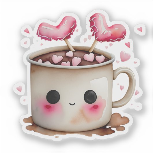 Schattige Roze en Cream Waterverf Hot Chocolate Mo Sticker (Voorkant)
