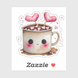 Schattige Roze en Cream Waterverf Hot Chocolate Mo Sticker