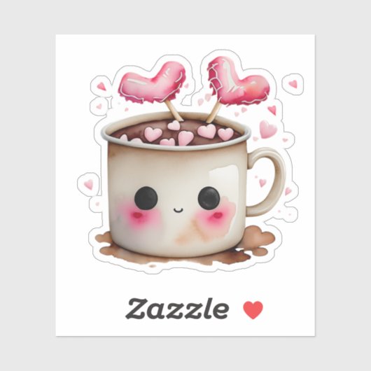 Schattige Roze en Cream Waterverf Hot Chocolate Mo Sticker (Vel)