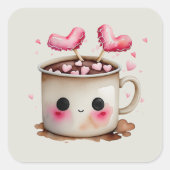 Schattige Roze en Cream Waterverf Hot Chocolate Mo Vierkante Sticker (Voorkant)