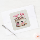 Schattige Roze en Cream Waterverf Hot Chocolate Mo Vierkante Sticker (Envelop)