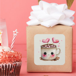 Schattige Roze en Cream Waterverf Hot Chocolate Mo Vierkante Sticker