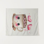 Schattige Roze en Cream Waterverf Hot Chocolate Mo Wandkleed (Voorkant (horizontaal))
