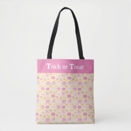 Schattige Roze en Gele Trick or treat Halloween Tote Bag