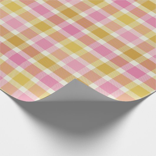 Schattige Roze en Goud Plaid Pattern Cadeaupapier (Hoek)
