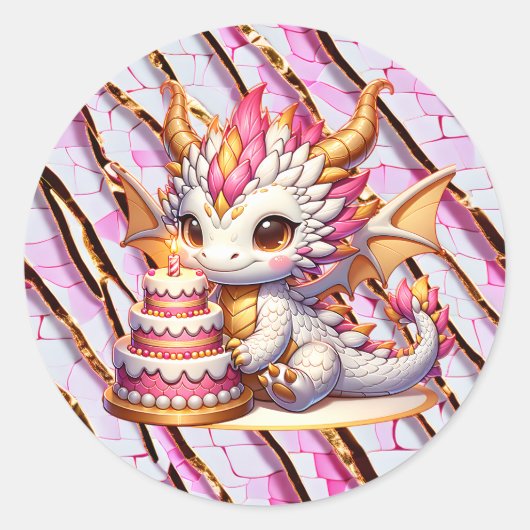Schattige roze en gouden Dragon Girl's verjaardags Ronde Sticker (Voorkant)