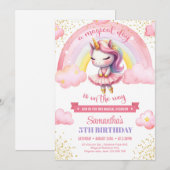 Schattige roze en gouden eenhoorn ballerina meisje kaart (Voorkant / Achterkant)
