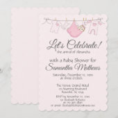 Schattige roze en grijs kindermeisje Uitnodiging (Voorkant / Achterkant)