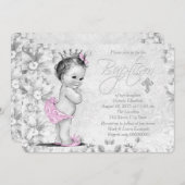 Schattige  Roze en Grijze Doop Kaart (Voorkant / Achterkant)